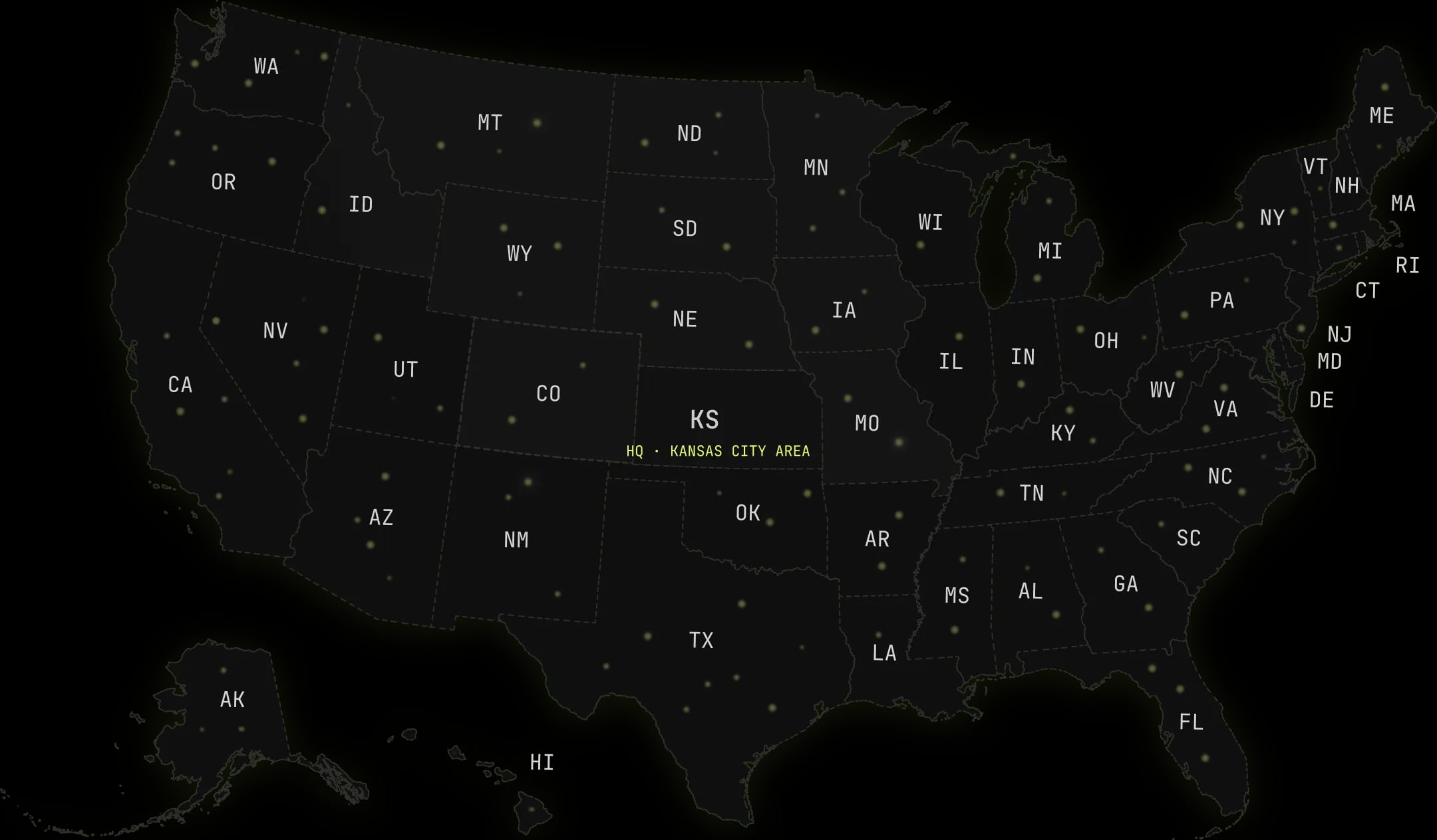 Map of the United States with SoftDoes headquarters in the Kansas City area